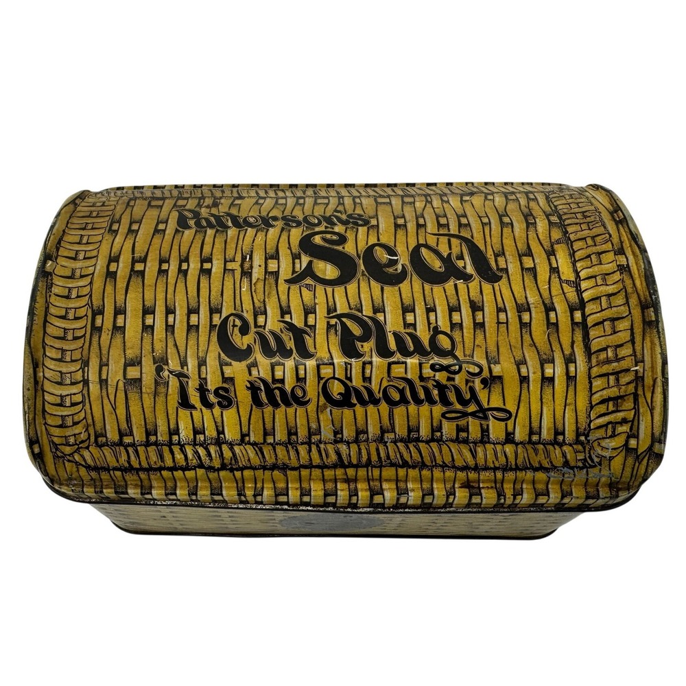 Pattersons Seal‎ Cut Plug Tobacco Tin Italy Yellow Basketweave Vintage See Pic